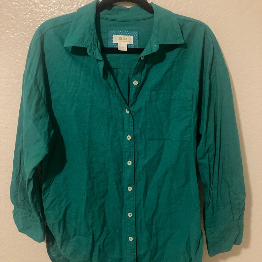 Anthropologie Teal Casual Button-Down Shirt